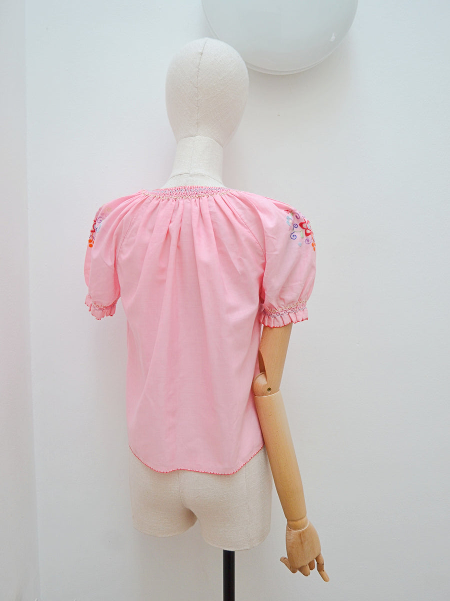 m♡　BIBIY FOIRE PUFF BLOUSE PINK vada-bow-tie-blouse-bright-