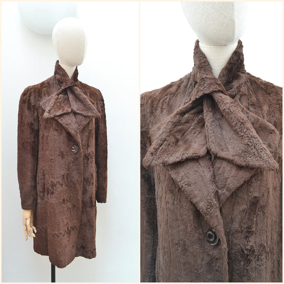 1930s Faux fur scarf neck coat - Small Medium