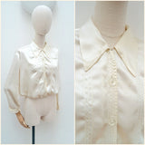 1930s Satin pointed collar blouson blouse - Medium Large