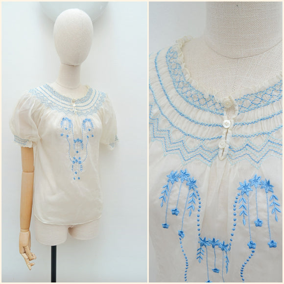 1930s Smock folk blouse - Small