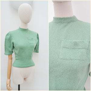 1930s Wool sweater top with pocket- Extra small Small
