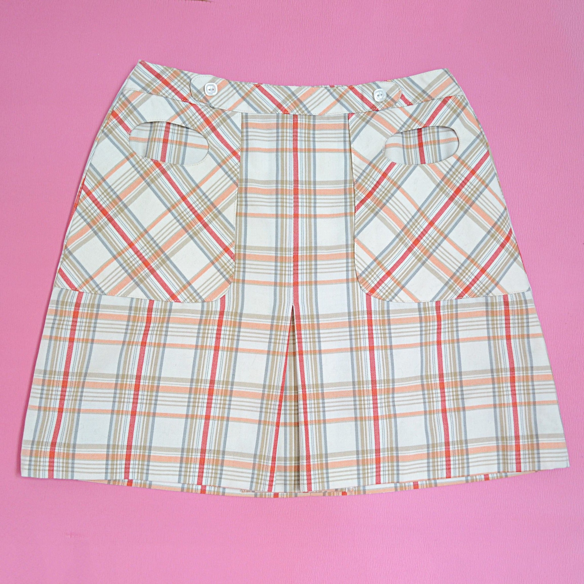 1970s Round pocket check mini skirt Medium Vera Mode Vintage