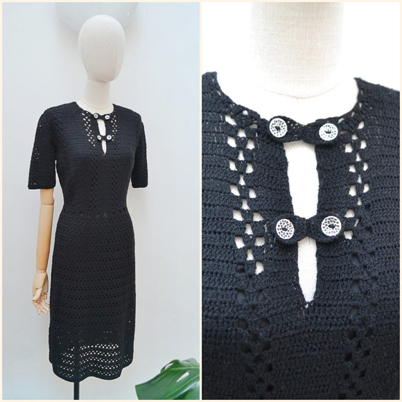 1940s Crocheted black dress - Medium Large