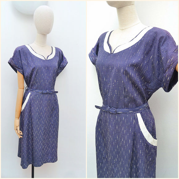 1940s Rayon check day dress - Extra X large