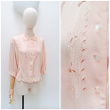 1940s Openwork embroidery crepe blouse - Large