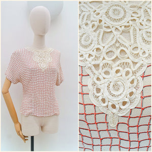 1930s 40s Handmade lace crepe blouse - Extra small