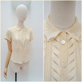 1940s Embroidered openwork crepe blouse - Small