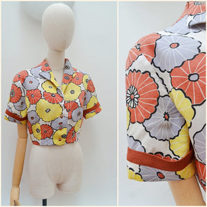 1940s Floral linen bolero jacket - Large