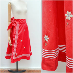 1940s Embroidered cotton wrap skirt - Small to X Large