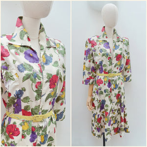 1940s Floral zip front dress - XL