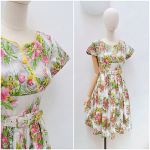 1950s Wildflower print cotton summer dress - Extra small