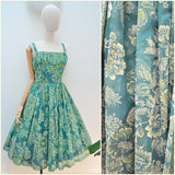 1950s Flocked party dress - Small