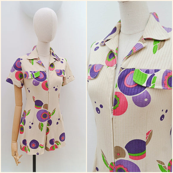 1960s Printed hotpants romper - Extra small Small