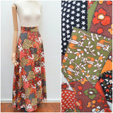 1970s Novelty patchwork cat print maxi skirt - Extra small