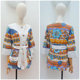 1970s Printed towelling coverup - Small Medium