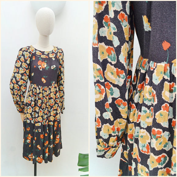 1970s Crepe printed dress - Extra small