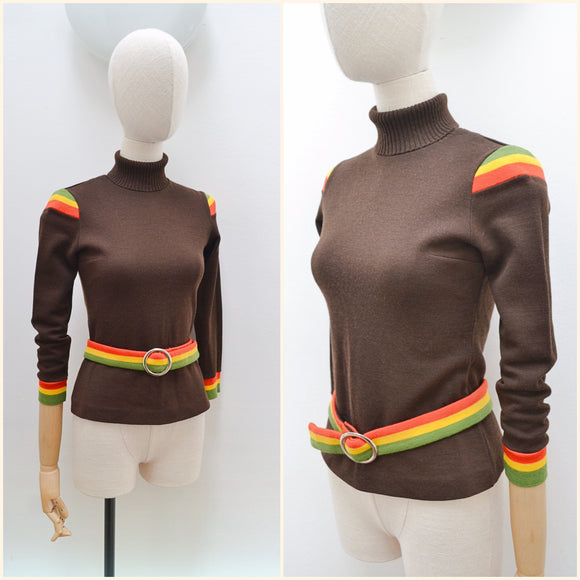 1970s Belted jersey sweater - Extra small petite