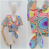 1970s Kaleidoscopic print tie blouse - Extra small