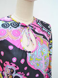 1960s Psychedelic keyhole neck mini dress - Large