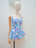 1950s Skirted cotton swimsuit - Small