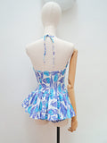 1950s Skirted cotton swimsuit - Small