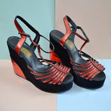 1970s Red & black platform wedges - 4