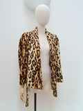 1970s Tie belt leopard plush jacket - Extra small Small