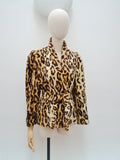 1970s Tie belt leopard plush jacket - Extra small Small