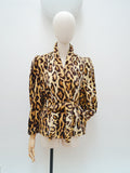 1970s Tie belt leopard plush jacket - Extra small Small