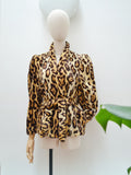 1970s Tie belt leopard plush jacket - Extra small Small
