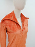 1970s Wide collar velour top - Extra small Small