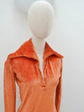 1970s Wide collar velour top - Extra small Small