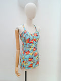 1940s Novelty print cotton swimsuit - Large