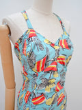 1940s Novelty print cotton swimsuit - Large