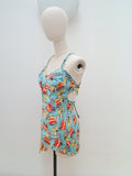 1940s Novelty print cotton swimsuit - Large