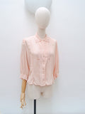 1940s Openwork embroidery crepe blouse - Large