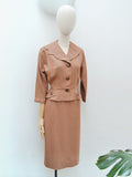 1950s Adjustable collar linen skirt suit - Extra small