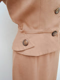 1950s Adjustable collar linen skirt suit - Extra small