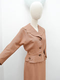 1950s Adjustable collar linen skirt suit - Extra small