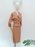 1950s Adjustable collar linen skirt suit - Extra small