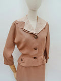 1950s Adjustable collar linen skirt suit - Extra small