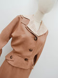 1950s Adjustable collar linen skirt suit - Extra small