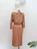 1950s Adjustable collar linen skirt suit - Extra small