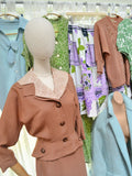 1950s Adjustable collar linen skirt suit - Extra small