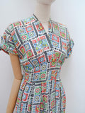 1940s Printed rayon dress - Small