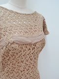 1950s Lace & silk fitted dress - Medium