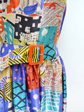 1950s Novelty patchwork print satin dress - Medium