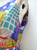 1950s Novelty patchwork print satin dress - Medium
