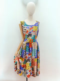 1950s Novelty patchwork print satin dress - Medium
