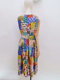 1950s Novelty patchwork print satin dress - Medium